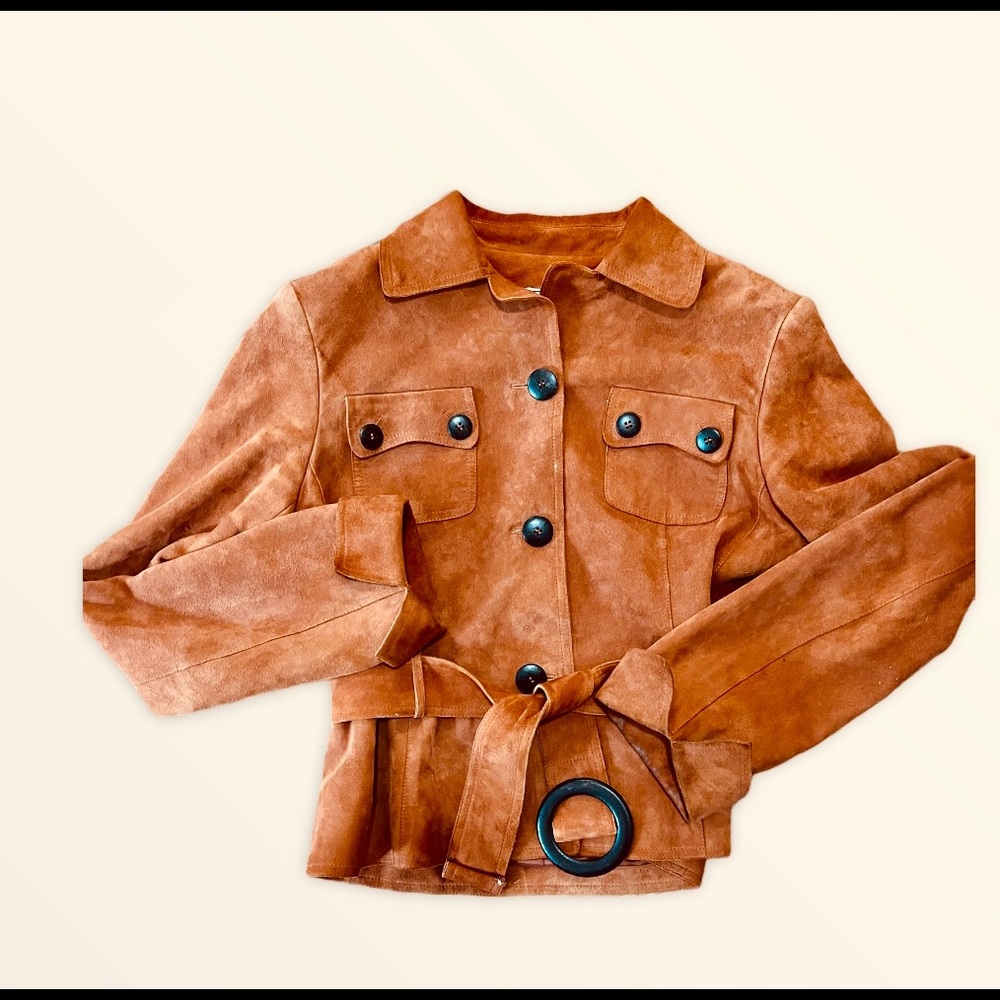Vtg Carlisle Brown Suede Belted Jacket
